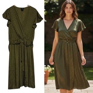 Women’s Dress – Size 14 – Olive Green Jacquard